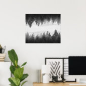 Poster Forêt embrumée noire et blanche aux reflets (Bureau à domicile)