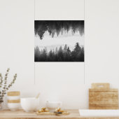 Poster Forêt embrumée noire et blanche aux reflets (Cuisine)