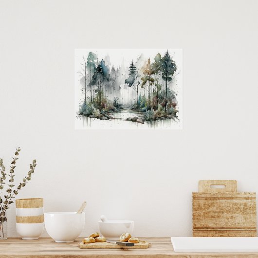 Poster Forêt en Aquarelle de pluie douce (Cuisine)