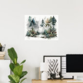 Poster Forêt en Aquarelle de pluie douce (Bureau à domicile)