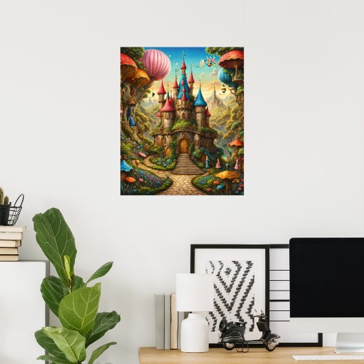 Poster Forêt Enchantée Avec Château De Fairytale (Bureau à domicile)