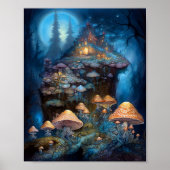 Poster Forêt enchantée Champignons Château Imaginaire Art (Devant)