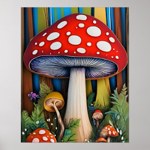 Poster Forêt enchantée couleur champignon