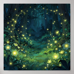 Poster Forêt Enchantée Lueur Nuit Magique