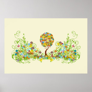 Poster Forêt Enchantée Patchwork Floral Conte de Fées Arb
