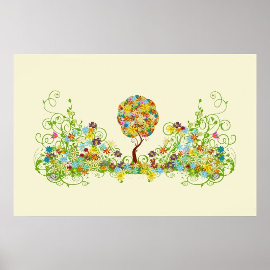 Poster Forêt Enchantée Patchwork Floral Conte de Fées Arb (Devant)