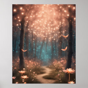 Poster Forêt enchantée TURQUOISE PEACH PETITS LUMIÈRES