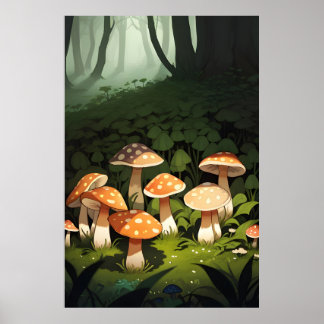 Poster Forêt et champignons