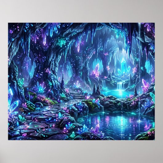 Poster Forêt lumineuse avec lac (Devant)