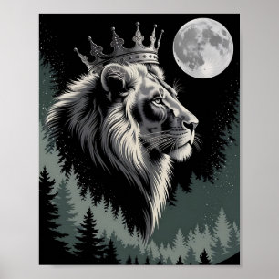 Poster Forêt Lunaire du Lion Couronné Majestueux