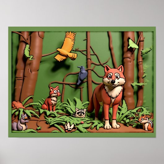 Poster Forêt Magique - Animaux de la Forêt (Devant)