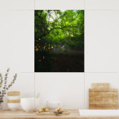 Poster Forêt magique avec fleurs jaunes et cascade (Cuisine)