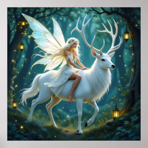 Poster Forêt Magique de la Fée et du Cerf Blanc
