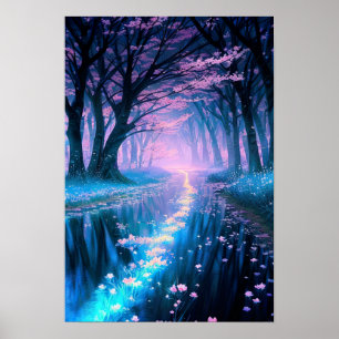 Poster Forêt magique, mystère de la lumière bleue