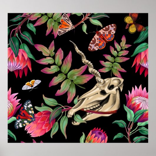 Poster Forêt magique Unicorn Motif foncé. (Devant)