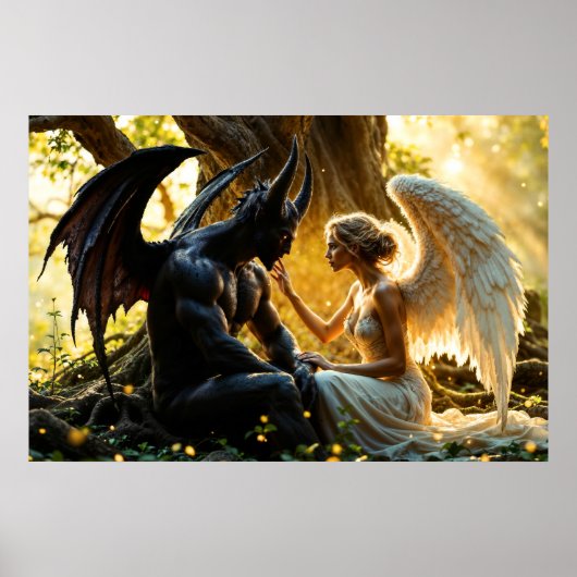 Poster Forêt mystique de l'ange blanc noir (Devant)