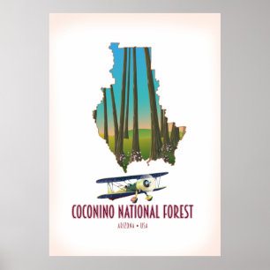 Poster Forêt nationale de Coconino Arizona USA carte