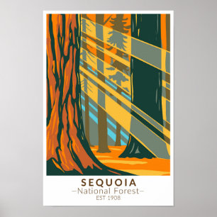 Poster Forêt nationale de Sequoia Californie Vintage