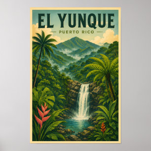Poster Forêt nationale d'El Yunque à Porto Rico Illustrat