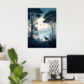Poster Forêt nocturne mystique avec faune silhouettée (Bureau à domicile)