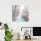 Poster Forêt rouge et enneigée - Art de style impressionn (Bureau à domicile)