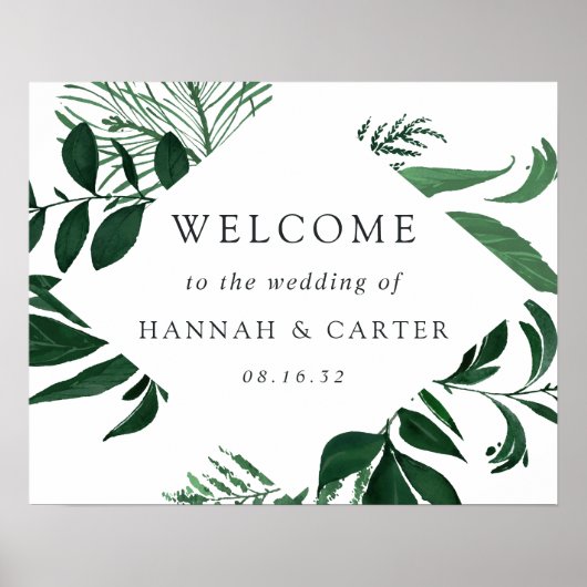 Poster Forêt sauvage | Accueil Mariage botanique vert (Devant)