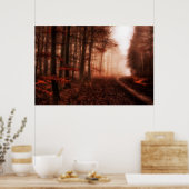 Poster Forêt sauvage rouge brumeux hiver sans neige (Cuisine)