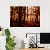 Poster Forêt sauvage rouge brumeux hiver sans neige (Bureau à domicile)