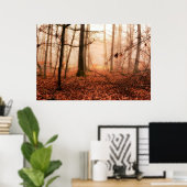 Poster Forêt sauvage rouge brumeux hiver sans neige (Bureau à domicile)