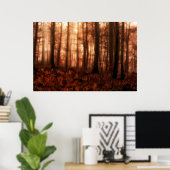 Poster Forêt sauvage rouge brumeux hiver sans neige (Bureau à domicile)