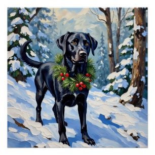 Poster Forêt sereine de Noël de l'hiver de Lab noir