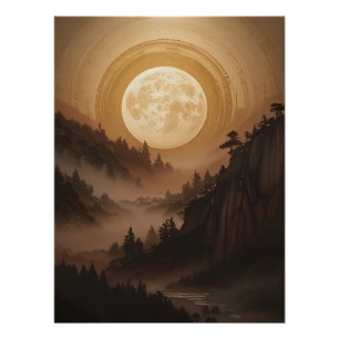 Poster Forêt sous la lumière de la lune