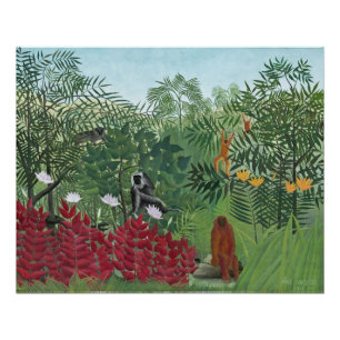 Poster Forêt tropicale avec singes, 1910 (huile sur toile