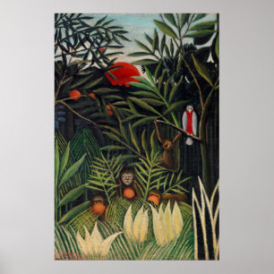 Poster Forêt tropicale avec singes par Henri Rousseau.