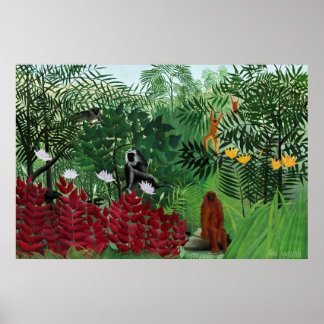 Poster Forêt tropicale avec singes par Henri Rousseau.