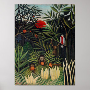 Poster Forêt tropicale avec singes par Henri Rousseau.