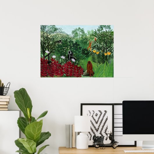 Poster Forêt tropicale avec singes par Henri Rousseau. (Bureau à domicile)