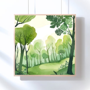 Poster Forêt verte Paysage aquarelle aéré