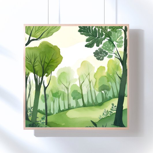 Poster Forêt Verte | Paysage Aquarelle Aéré