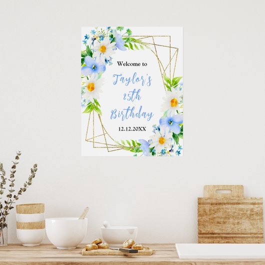 Poster Forget-Me-Nots Daisies Birthday Party Welcome Sign (Cuisine)