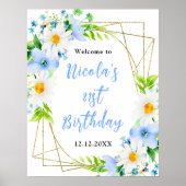 Poster Forget-Me-Nots Daisies Birthday Welcome (Devant)