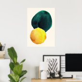 Poster Forme biologique Aquarelle Abstraite Jaune Vert (Bureau à domicile)