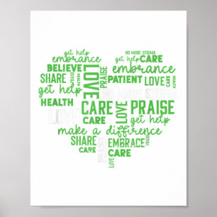 Poster Forme cardiaque Mot Cloud Mal Soin _ Santé mentale