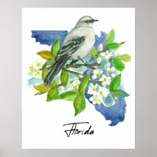 Poster Forme de Floride Fleur d'Orange Moqueur