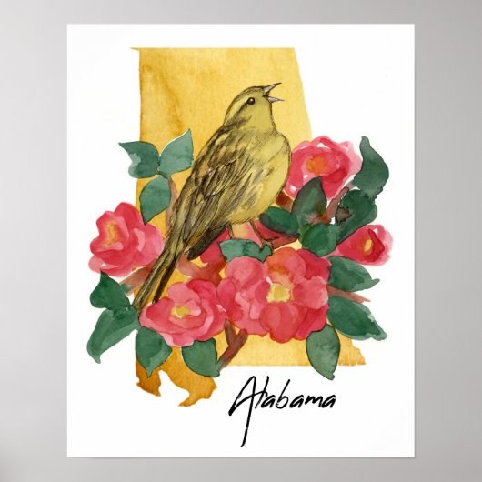 Poster Forme de l'Alabama Fleur de Camélia Yellowhammer (Devant)