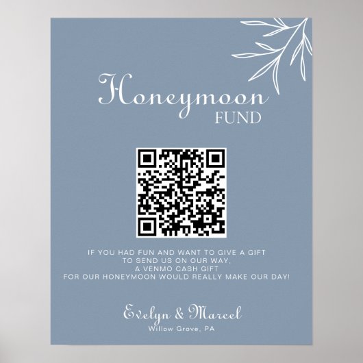 Poster Formel minimal Dusty Blue Mariage Honeymoon Fund (Devant)