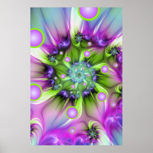 Poster Formes arrondies de spirale colorées Art fractal A