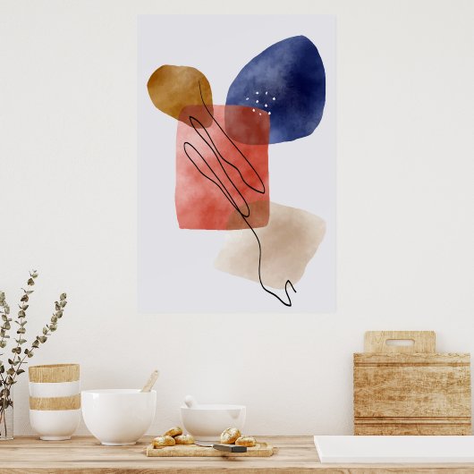 Poster Formes biologiques modernes Aquarelles Art Abstrai (Cuisine)