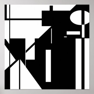 Poster Formes blanches sur MCM noir look Art Abstrait