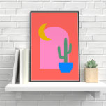 Poster Formes colorées de lune Boho Cactus en rouge et ro<br><div class="desc">Boho coloré Cactus Moon Formes en rouge et rose Poster</div>